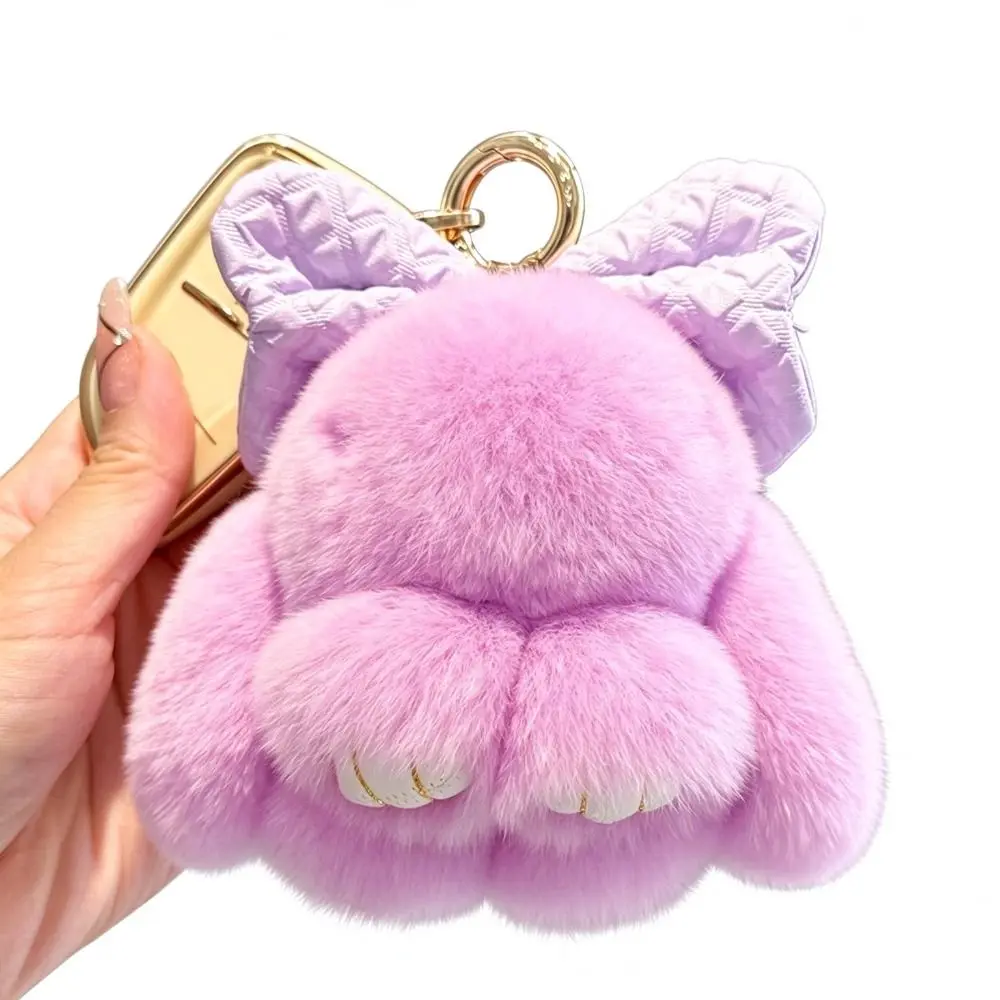 Weicher, flauschiger Kunstfell-Kaninchenfell-Schlüsselanhänger, hängende Ornamente, Pompon-Plüsch-Kaninchen-Schlüsselanhänger, Plüschpuppen, Kawaii-Häschen-Anhänger für Damen – Detail 9