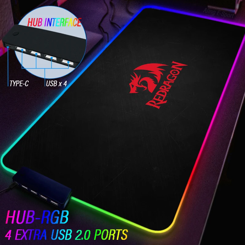 Imagem -04 - Evil Dragon Extensible Mouse Pad Luminous Esports Mousepad Toalha de Mesa Rgb Tapete Antiderrapante Tecido 4port Hub Usb 90x40cm