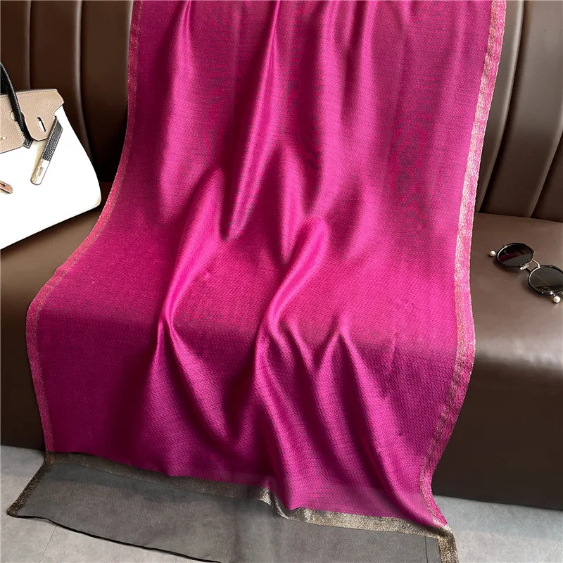 Modischer Luxus Einfarbiger Langer Seidenschal für Damen Weicher Glatter Schal Kopftuch Hijab Outdoor-Schal Langer Umhang Strandtuch – Detail 36