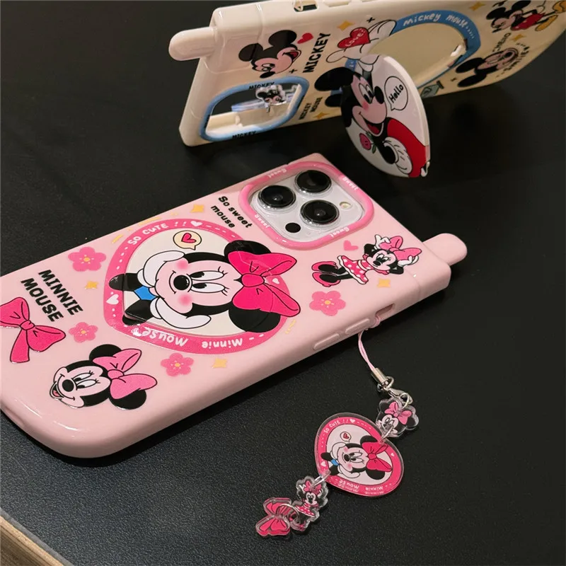 زوجين مضحك ميكي ماوس ميني Y2k يشكلون مرآة قوس ديزني غطاء الهاتف آيفون 11 12 13 14 15 16 برو ماكس حافظة الكرتون