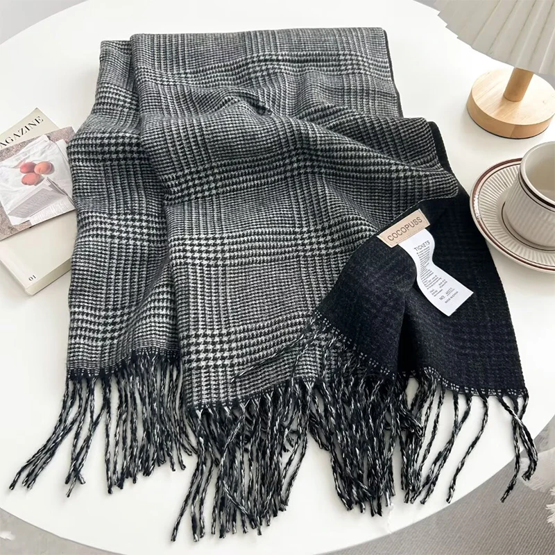 Women and Men Autumn/Winter Thicken Warm Plaid Tassel Outdoor Imitation Cashmere Scarf Lady Pashmina Shawl Wholesale