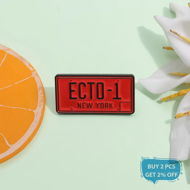 ECTO-1 New York Enamel Pin Metal License Plate Fantasy Film Brooch Lapel Backpack Badge Jewelry Gifts For Friends