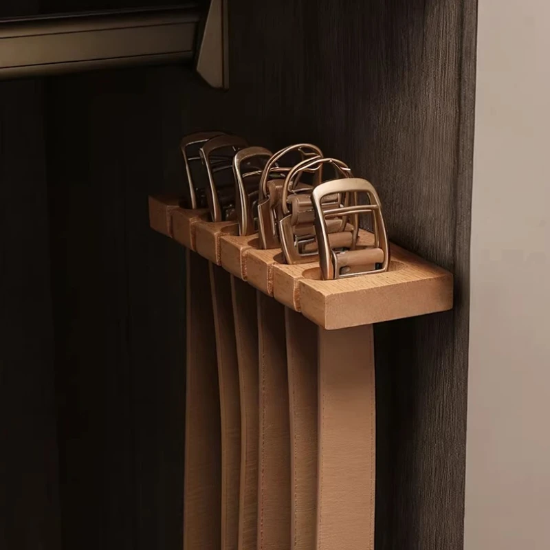 Solid Wood Wall Mounted Belt Rack No Drill Belt Door Hook Holder Scarves Ties Storage Rack Entryway Accessories Home Organizer view 3