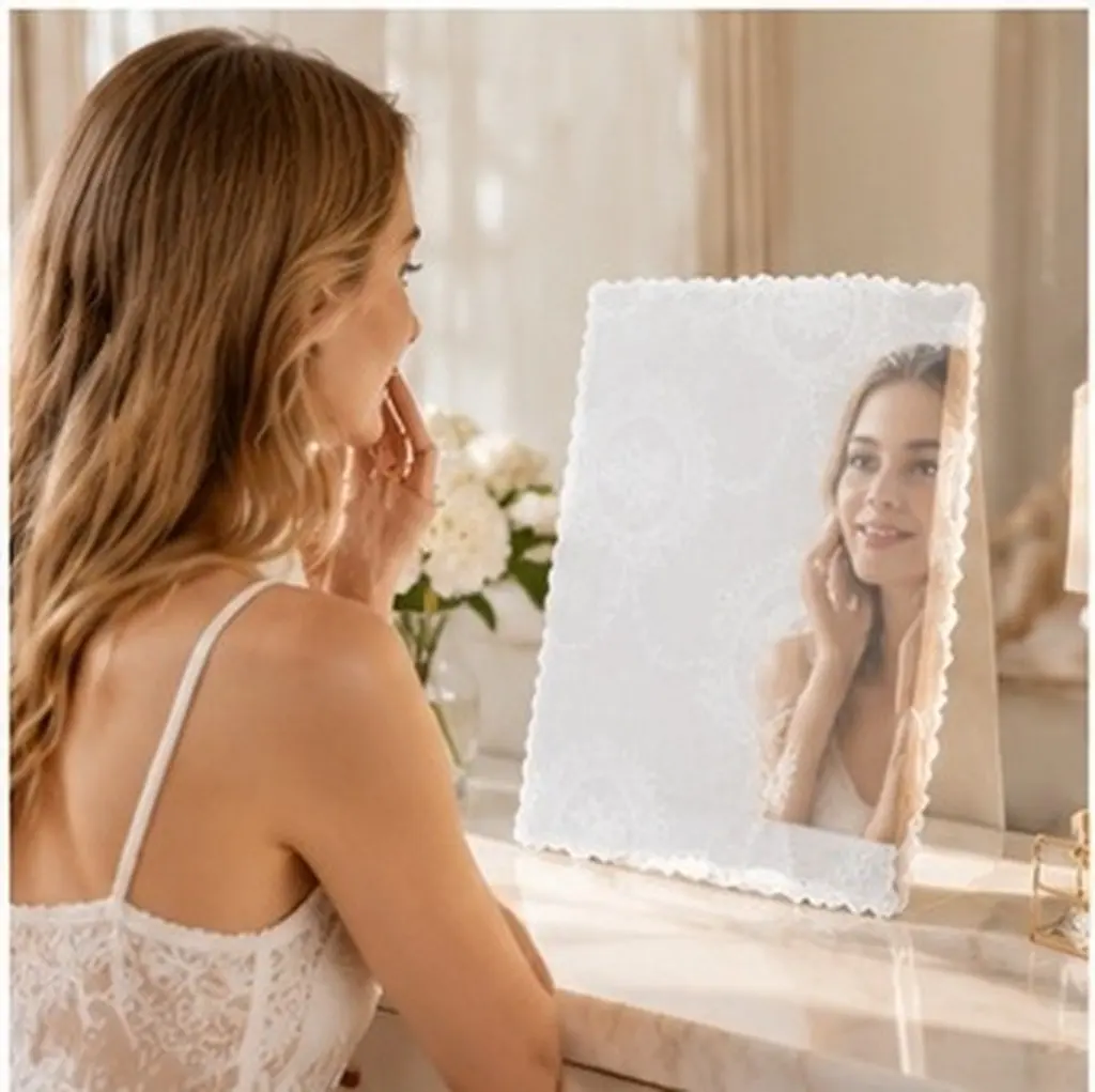 2Pcs Elegant White Lace Vanity Mirror Table Protector Soft Comfortable Scratch Resistant Decorative Doily