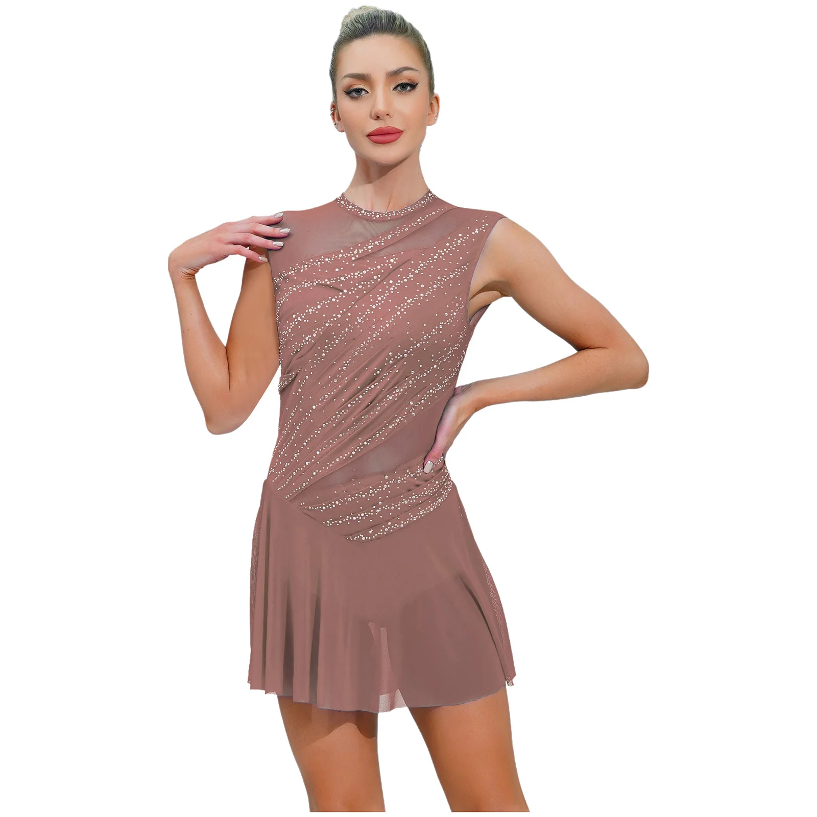 

Women Stylish Ballet Dance Dress Sleeveless Rhinestone Lyrical Ballroom Modern Dancing Outfit Stage Performance Competition Wear