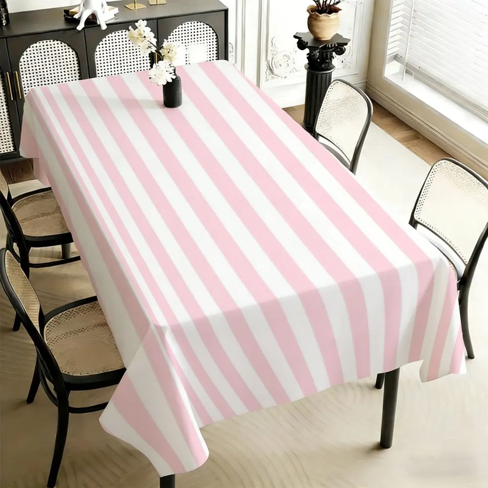 Pink White Striped Rectangle Tablecloth for Table Decor Washable Geometric Stripes Print Kitchen Table Cloth Wedding Party Decor