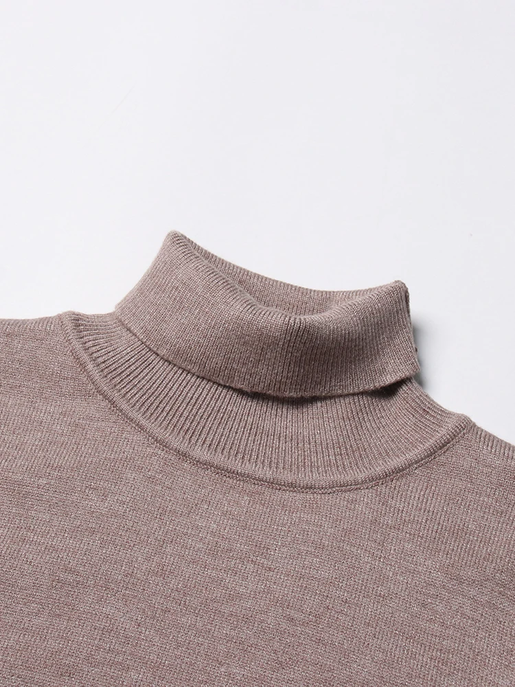 TWOTWINSTYLE Solid Minimalist Sweater For Women Turtleneck Long Sleeve High Waist Split Knitting Dresses Female Fashion Style