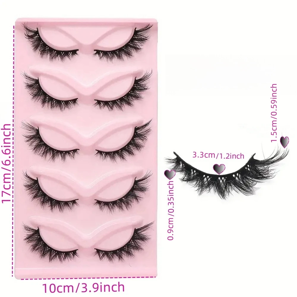 5쌍 3D 캣아이 속눈썹 인조 속눈썹 자연스러운 긴 풀 스트립 속눈썹 날개형 끝 눈길을 길게 만들어주는 가짜 속눈썹 부드러운 속눈썹