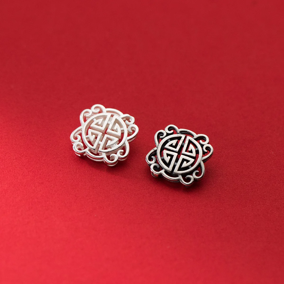 1pc/lot 925 Sterling Silver Chinese Geometry Hollow Button Charms Entire S925 Silver Pendant End Buckle DIY Jewelry Findings