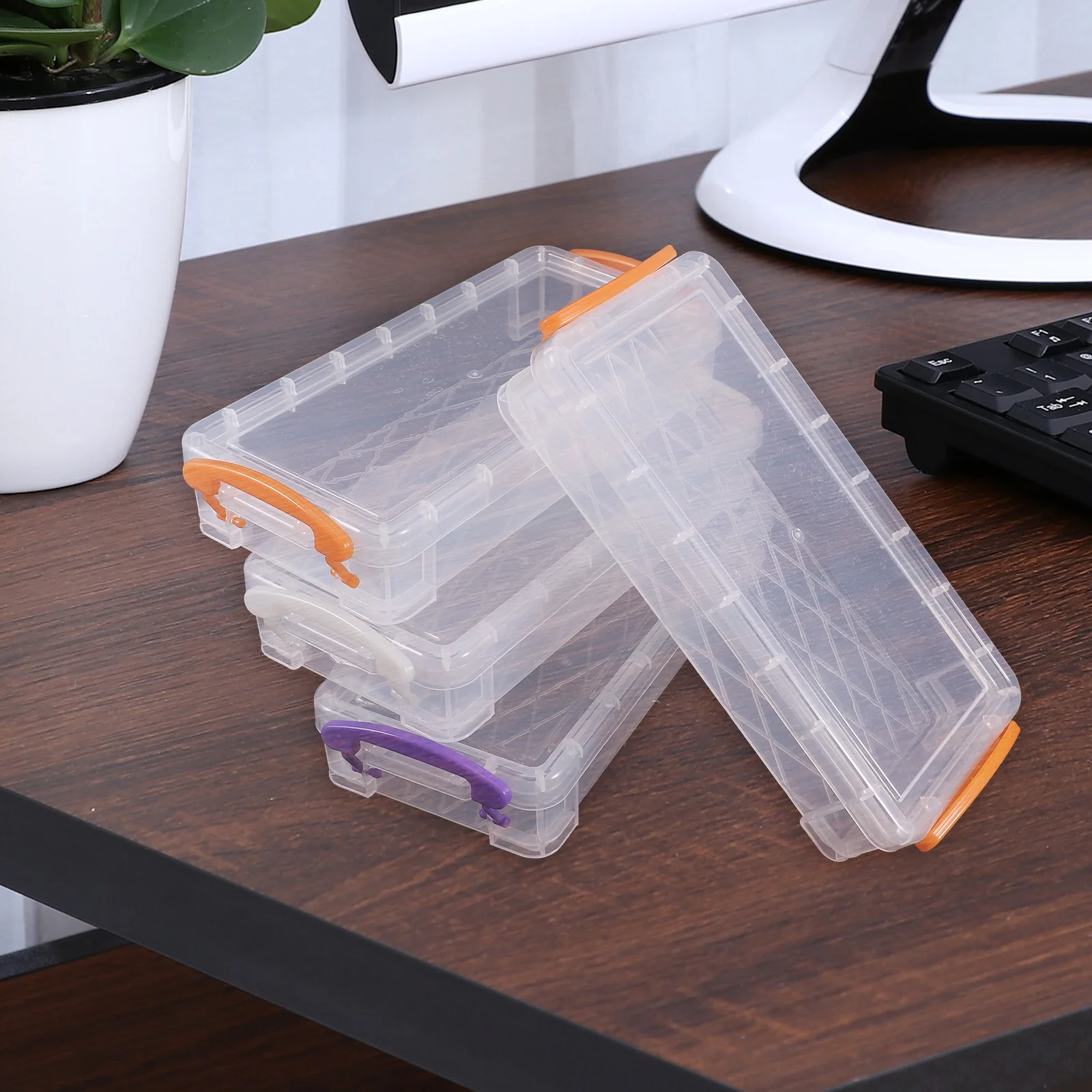 

4Pcs Clear Plastic Pen Box Large Capacity Pencil Storage Organizer Stackable for Home Office School Use 30cm Clear Pencil Case