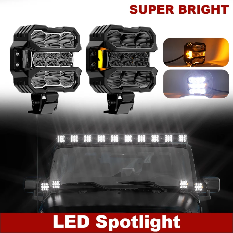 

Super Bright LED Work Light Bar for Car Jeep Wrangler 12v Led Spotlight Auxiliary lights White & Amber DRL For Truck Auto ATV