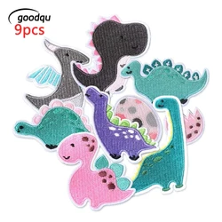 9 Pcs Cute Dinosaur Anime Patches Iron On For Clothes Embroidered Lot Kid Baby Animals Boys Jacket Sew Mix Fabric Diy Pack