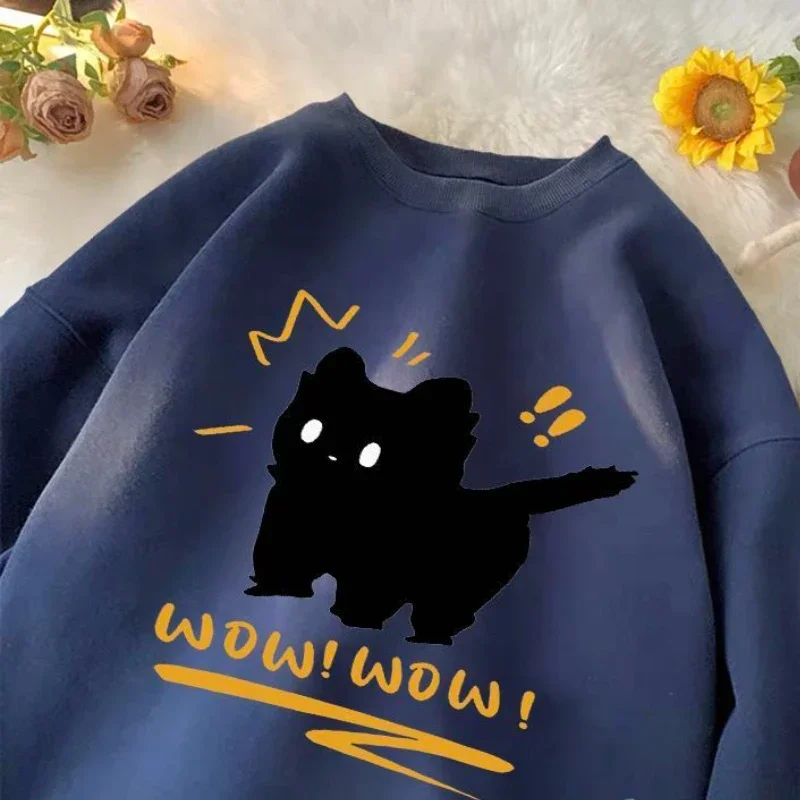 Winter Korean Fashion Warm Sweatshirt Loose Baggy for Men Women Vintage Y2k Clothing Kawaii Cat Graphic Pullover Streetwear