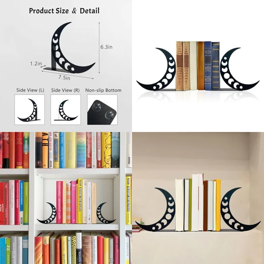 

Металлические подставки для книг Moon с фазой Луны для книжных полок и столов для домашнего офиса. Стильные декоративные предметы с элегантным дизайном B.