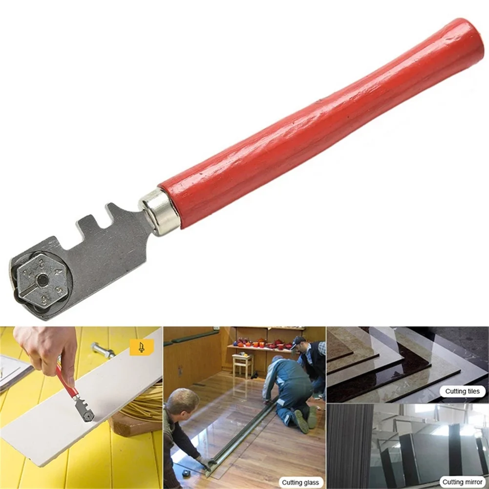 Cortador de vidrio con diseño de 6 ruedas, cortador de vidrio, fácil de operar para el hogar, mango de trabajo de corte, Material de madera, 1 pieza