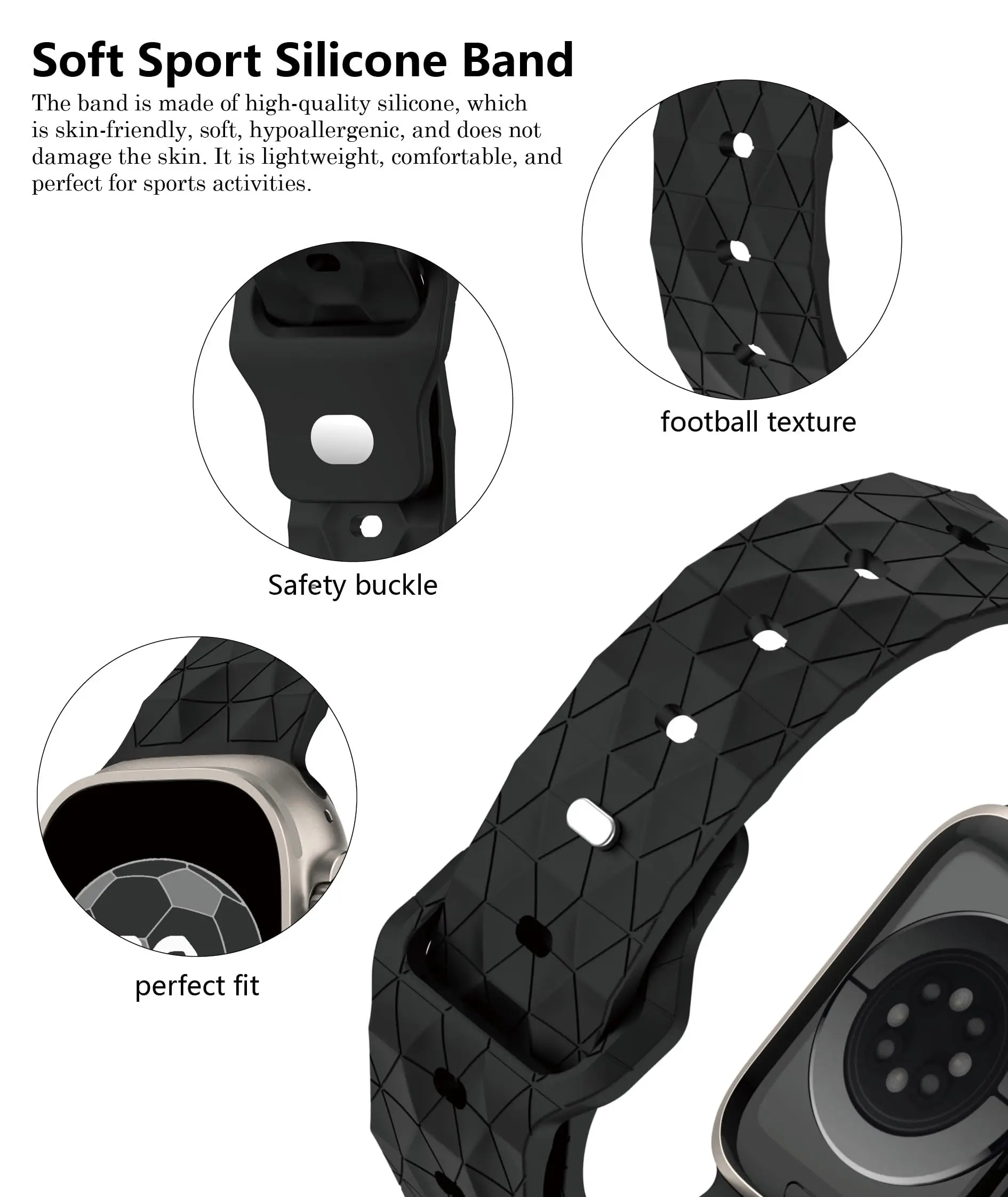 Apple Watch Ultra、iWatchシリーズ9/8/7/6/5/SE対応 スポーツシリコンストラップ 49mm/40mm/45mm/41mm/38mm/44mm フットボールブレスレット