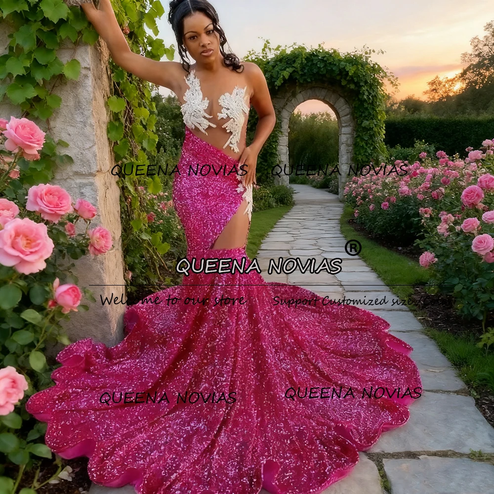 

Glitter Mermaid Prom Dresses For Black Girls O Neck Illusion Evening Formal Party Gowns Customized Glitter Sequiens Dress 2025
