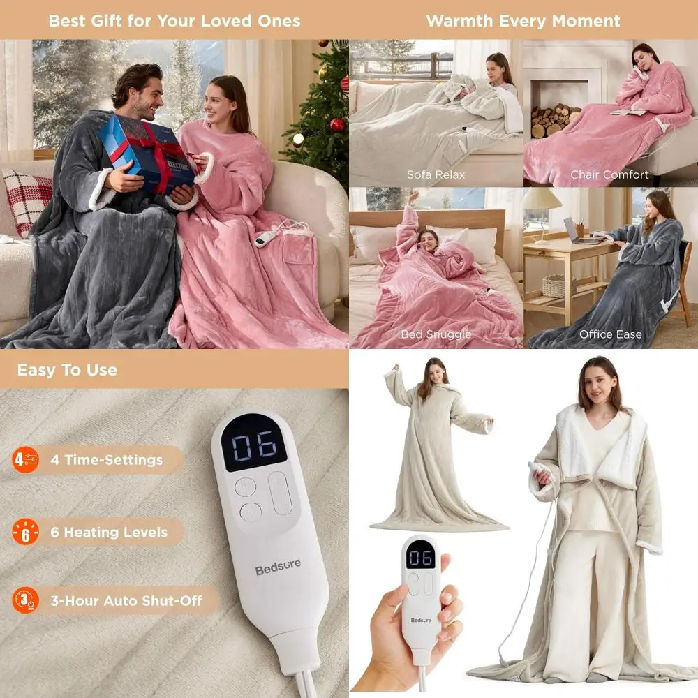 

Electric Heated Sherpa Blanket with Foot Pocket for Adults, Cozy Winter Gift, Auto-Off Feature, Cream, 50 x 71 + 18