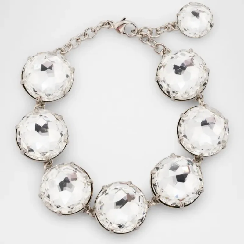 

Os Fashion Jewelry Classic Fashion Big Round Full Rhinestone Inlaid Crystal Glass Bracelet for Women Banquet Party