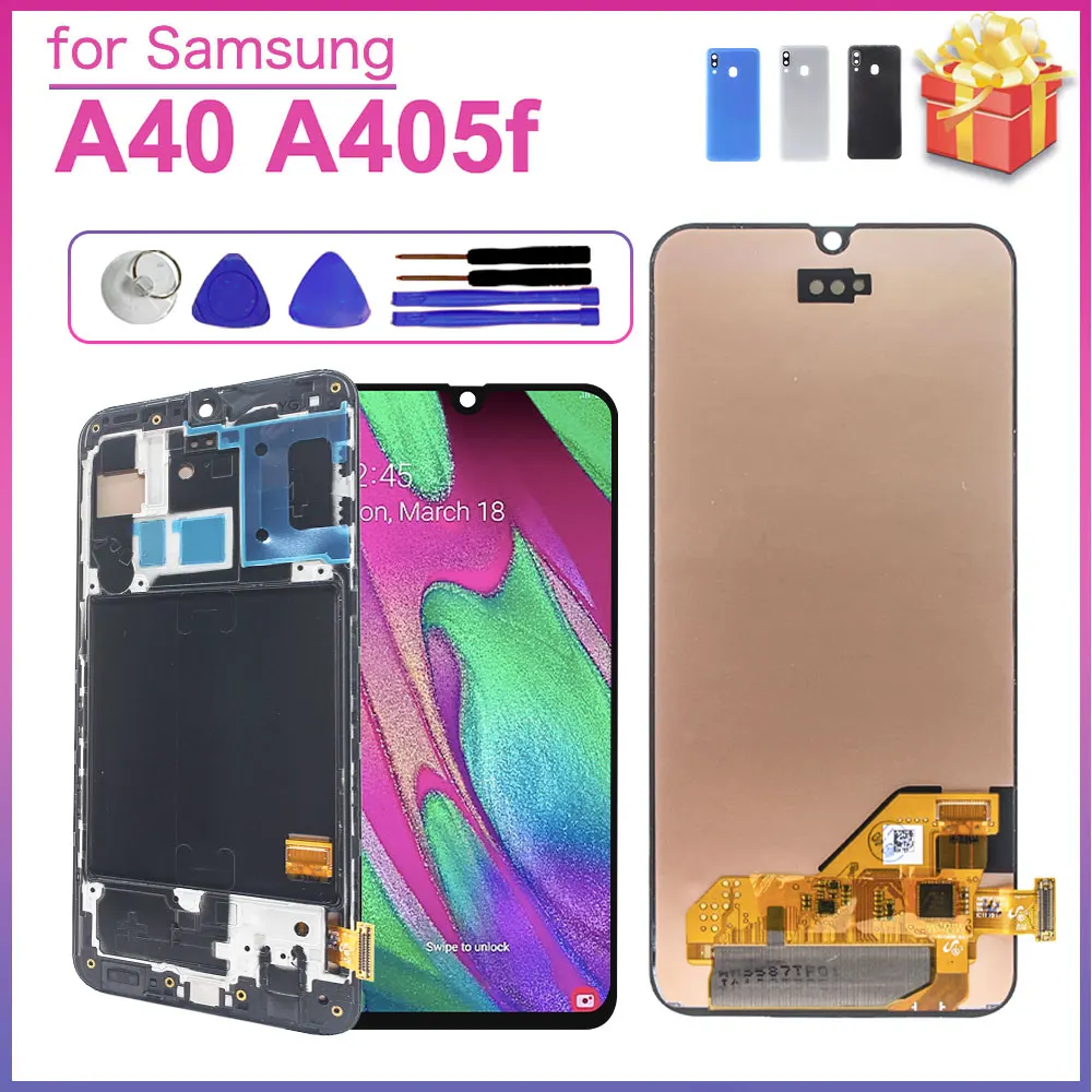 テスト済みのlcd、samsung-galaxy-a40ディスプレイタッチスクリーンデジタイザーアセンブリ交換用、samsung-galaxy-a40-a405f-a405fn-a405fm対応