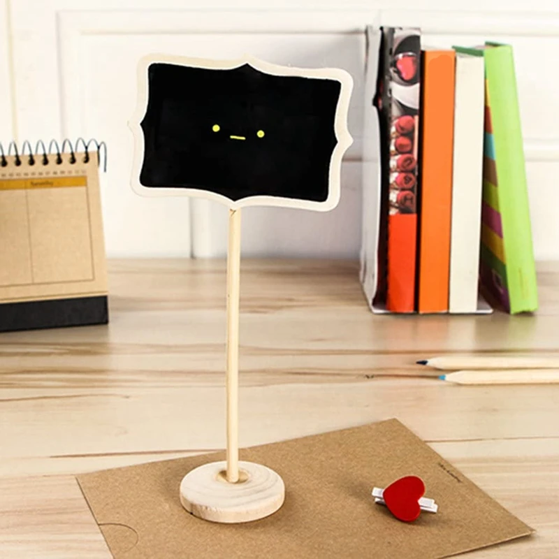 목재 미니 칠판 표시 말뚝, 스탠드 및 스티커가 있는 칠판, 작은 직사각형 칠판, 20 팩