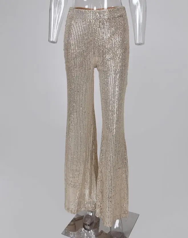 Pantalon évasé taille haute à paillettes pour femmes, pantalon long en bouteille cloche, fête polyvalente, dernier cri, printemps, été, mode 2024