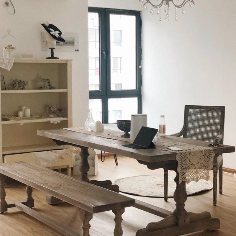 

Old dining table retro solid wood dining table Internet celebrity wedding shop photo chair combination