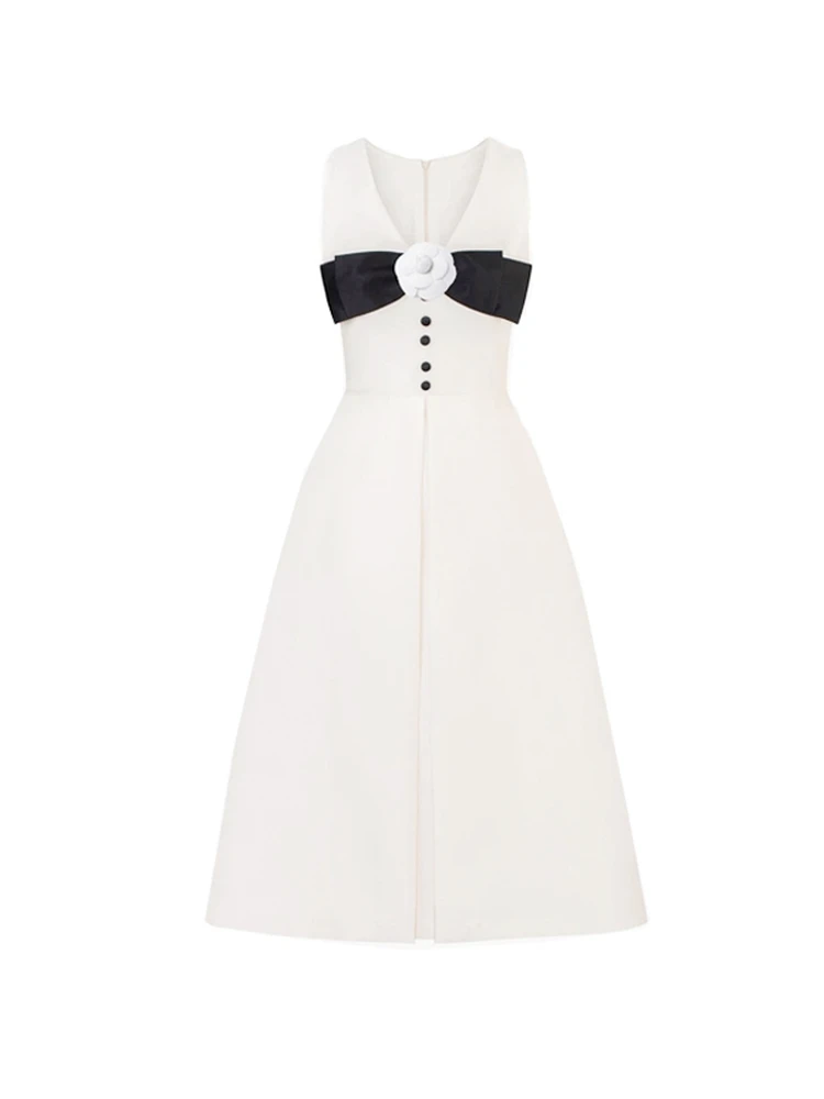 

Jume ML plus Size A-Line Dress with Bowknot V-Neck Sleeveless Mid-Length Korean Style Heavy Embroidery Evening Gown