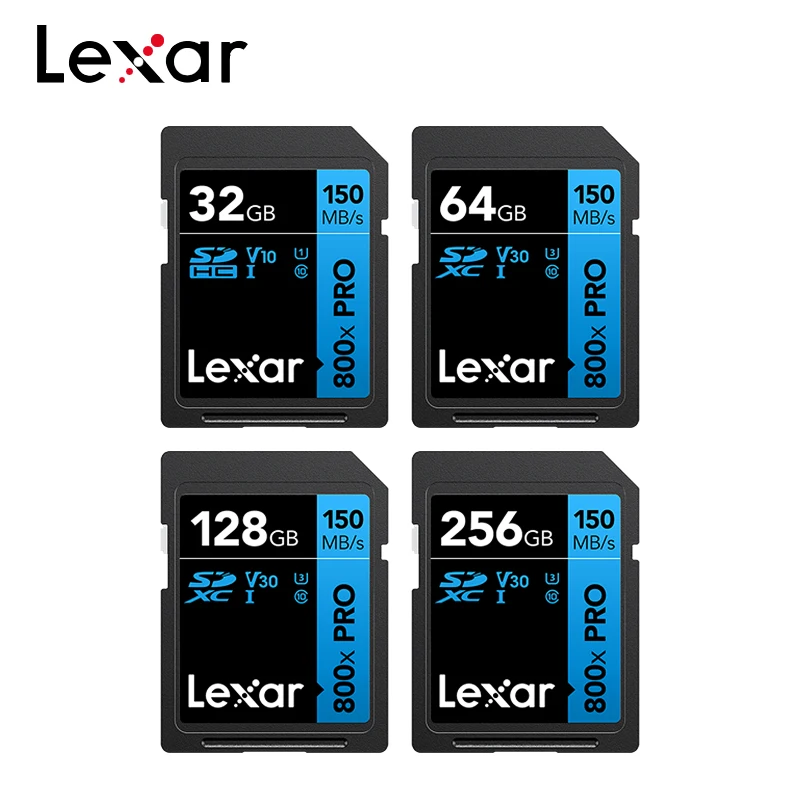 Карта памяти Lexar 32 Гб 64 Гб 128 ГБ 256 ГБ V30 SD карта SDHC SDXC U3 флэш-карта высокоскоростная макс. 150M C10 V10 U1 800x PRO для камеры