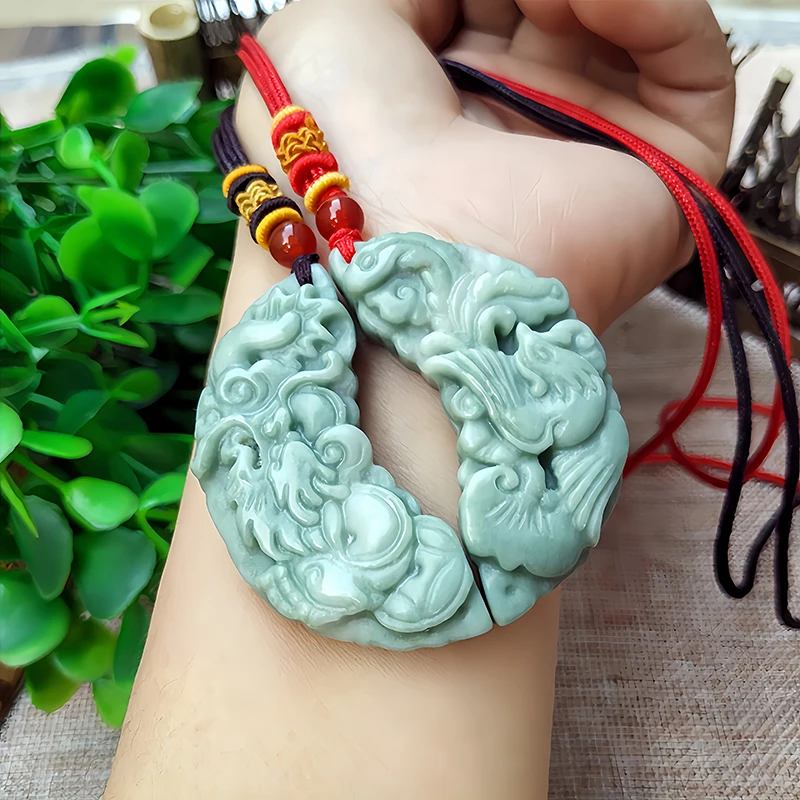 

Green Natural Real Jade Dragon Phoenix Pendant Necklace Amulet Gift Accessories Talismans Gifts for Women Men Luxury Stone