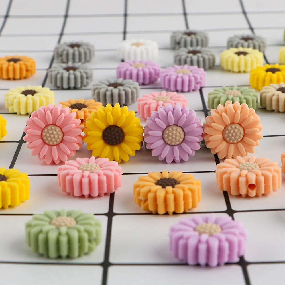 50-500pcs/Lot 20mm Hot Selling Styles Daisy Silicone Beads For Making Jewelry DIY Bracelet Necklace Keychain Handmade Accessorie