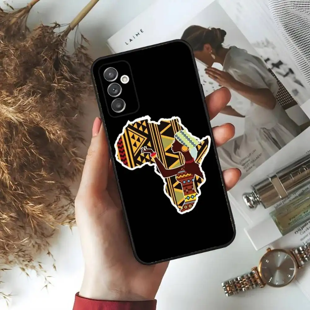 حافظة هاتف Geogra لخريطة أفريقيا لهاتف سامسونج S24,23,22,30,21,10,9,Ultra,Plus,Lite,FE,5G حافظة سوداء ناعمة