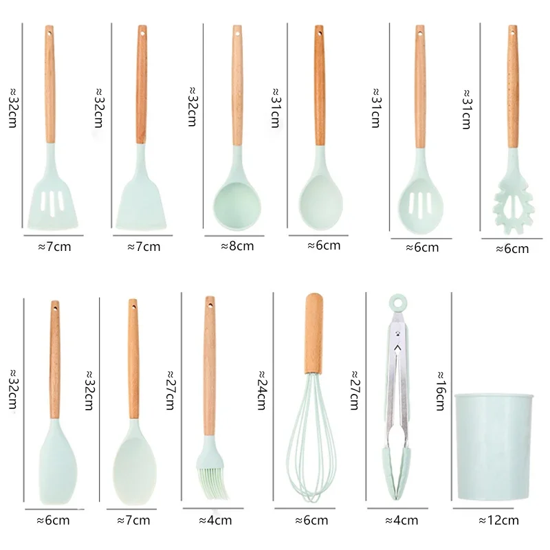 Silicone Kitchen Utensils Set Non-Stick Cookware for Kitchen Wooden Handle Spatula Egg Beaters Kitchenware Kitchen Accessories