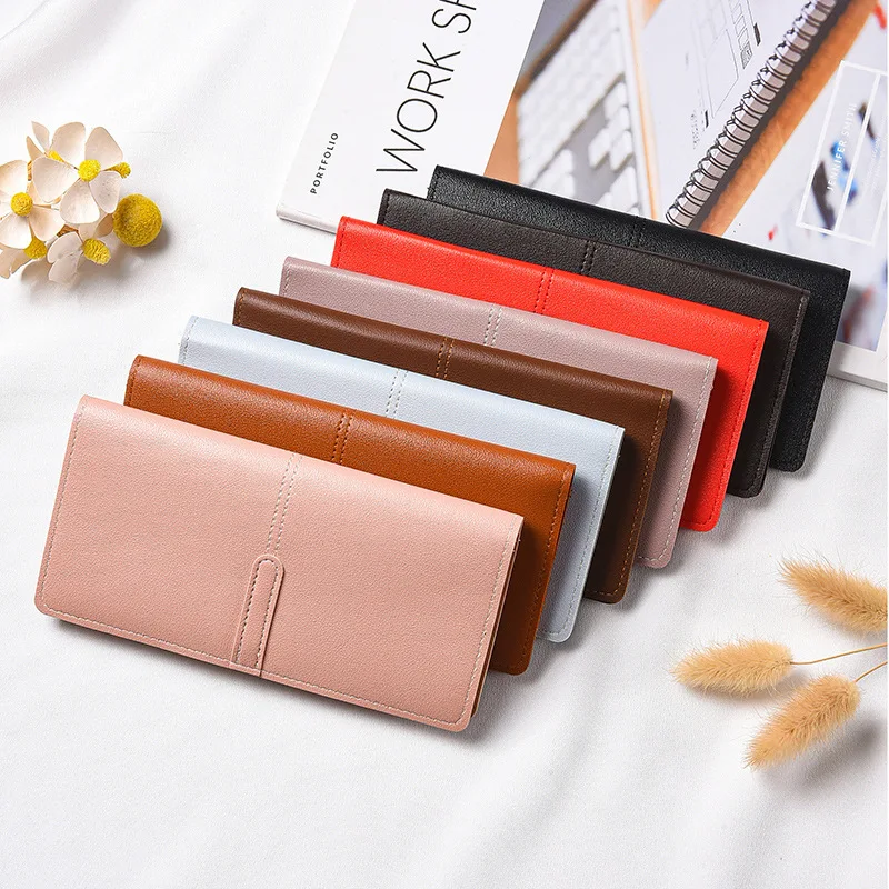 

New Minimalist & Light Women's Long Wallets 12 Card Slots Large Capacity Leather Organizer with Buckle Coin Purse