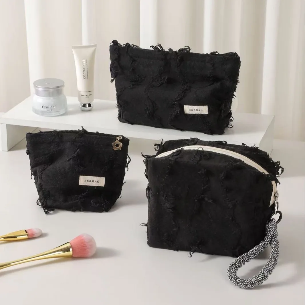 

yjq simple temperament fringed cotton and linen women's cosmetic bag large capacity portable skin care products clutch bag