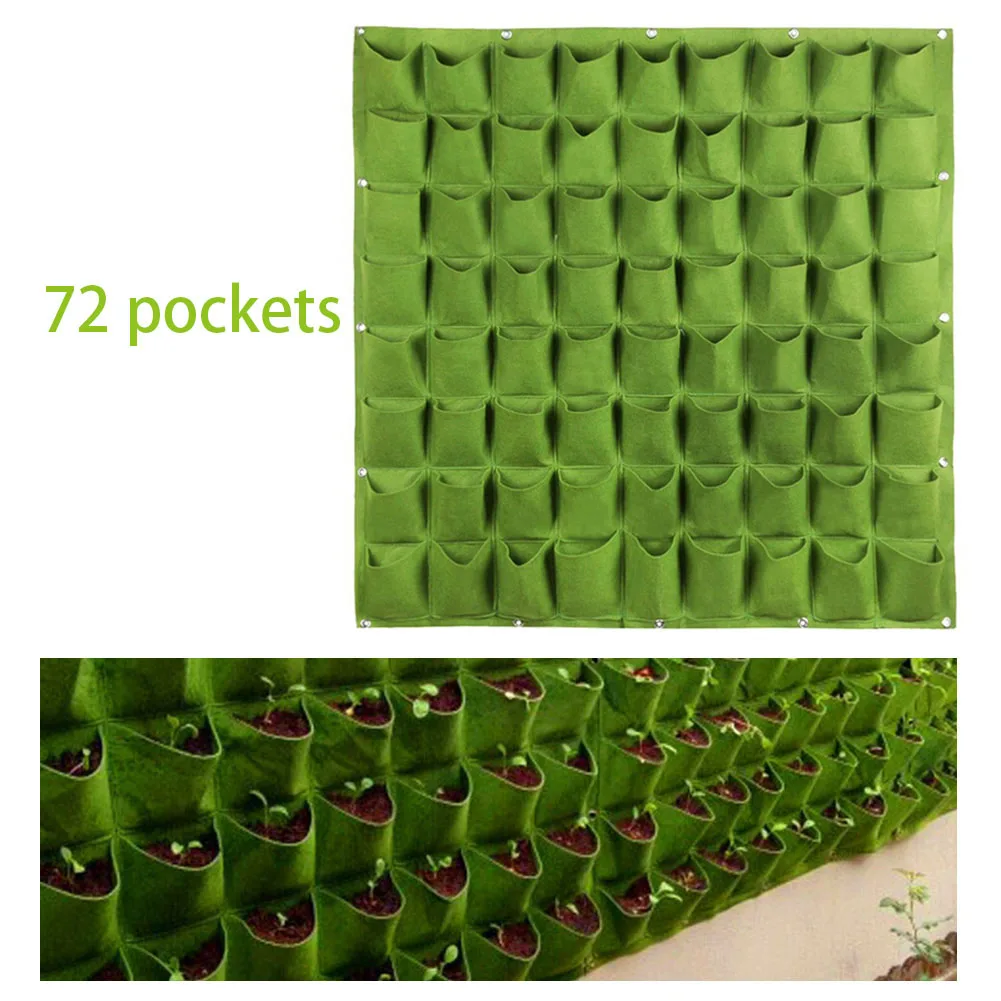 72 Pockets Vertical Wall-mounted Grow Bags Wall Hanging Planting Flower Plant Growing Nursery Bags Garden Supplies Yard D4