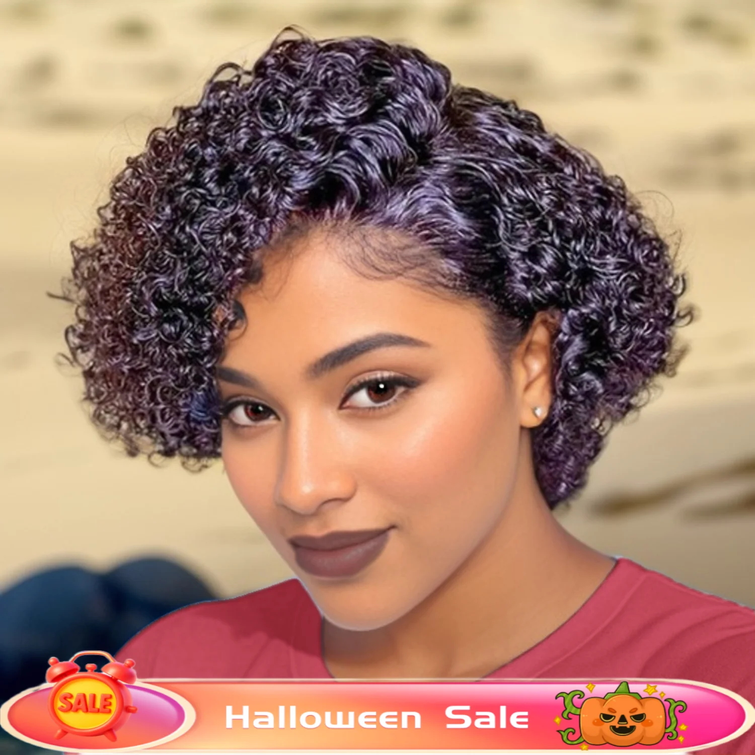 6인치 짧은 곱슬머리 인모 가발 플러킹된 13x4x1 레이스 프론트 가발 여성용