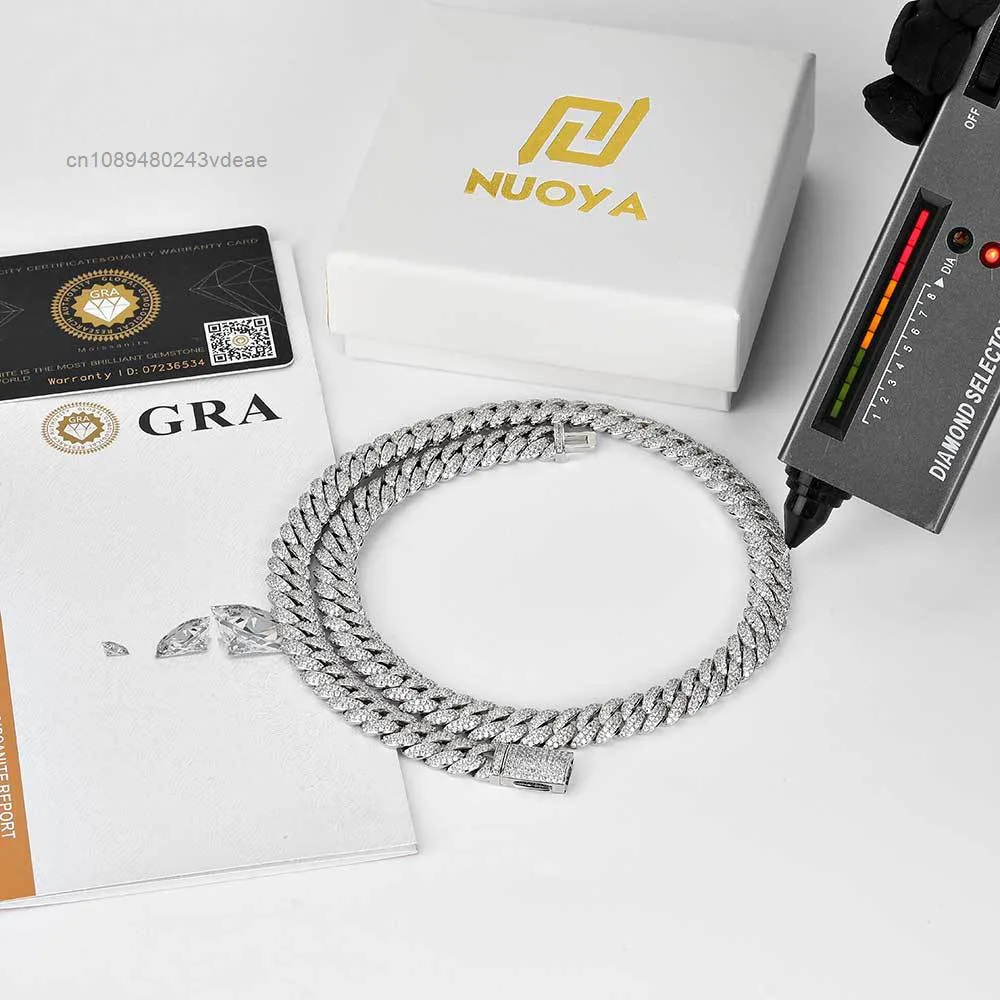 

10mm Double Row Moissanite Cuban Necklace for Men 925 Fine Link Chain Hip Hop Style Gift