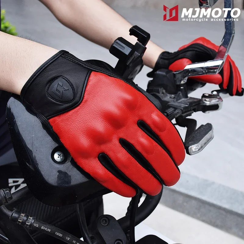 

Vintage Goat Leather Motorcycle Gloves Full Finger Touchscreen, Carbon Fiber Knuckle Protection CE Certified Breathable Riding