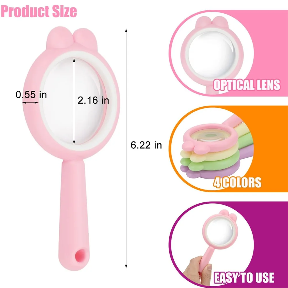 Magnifying Glass 4X Drop-Resistant Magnifier Lenses Mini Handheld Magnifying Lenses Learning Tool For Children Classroom Outdoor