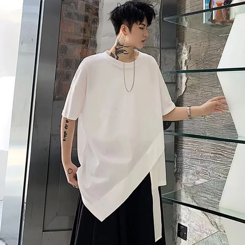 New Summer Super Fire Irregular T-shirts Men Short Sleeve Hip Hop Fashion Boy Tee Shirt Men's Patchwork Streetwear Harajuku Top
