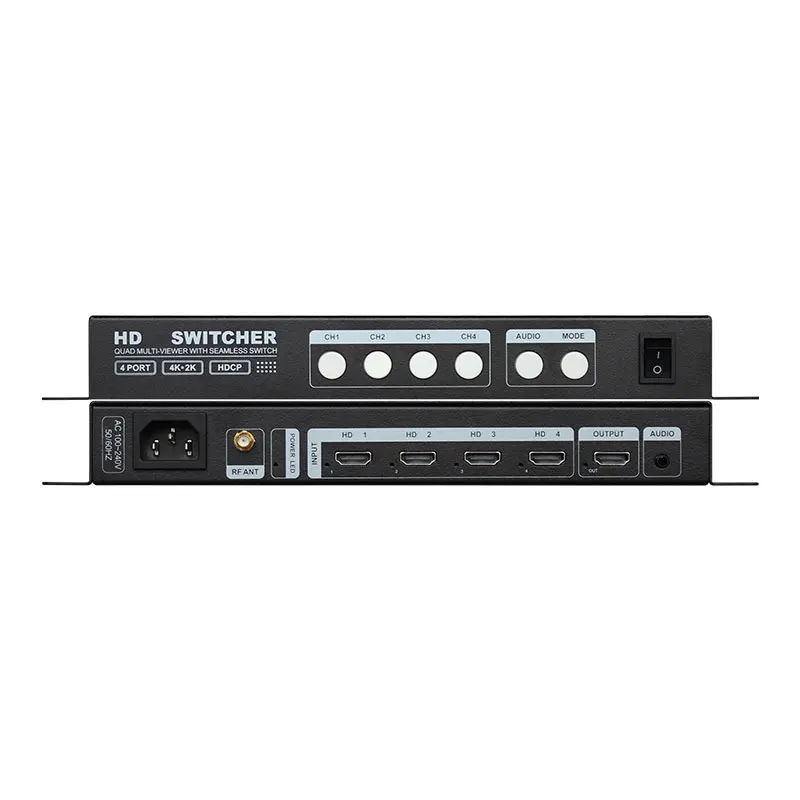 Quad Multi-Viewer 4x1 Switcher 4 In 1 Out HD/4K Video Splitter with Remote Control. Seamless Switching for PC, Camera & More.