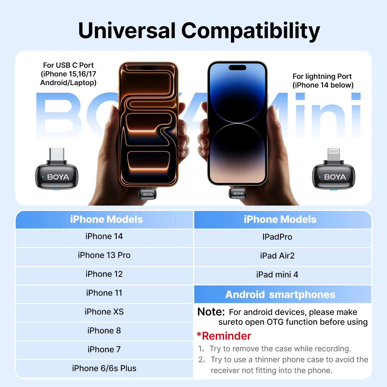 Microfone Lavalier Sem Fio BOYA mini 2 para iPhone e Android 2