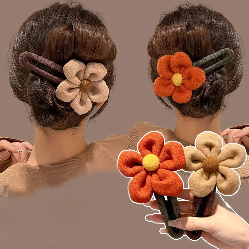 Pinza para el pelo para mujer, tocado elegante y dulce, accesorios para el cabello, regalo para otoño e invierno, pinza para el pelo trasera con cabeza de flor grande, horquillas de moda