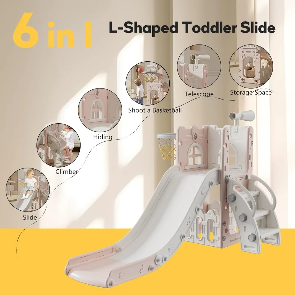 Juego de toboganes para niños: apto para niños en interiores/exteriores con almacenamiento y escalones antideslizantes