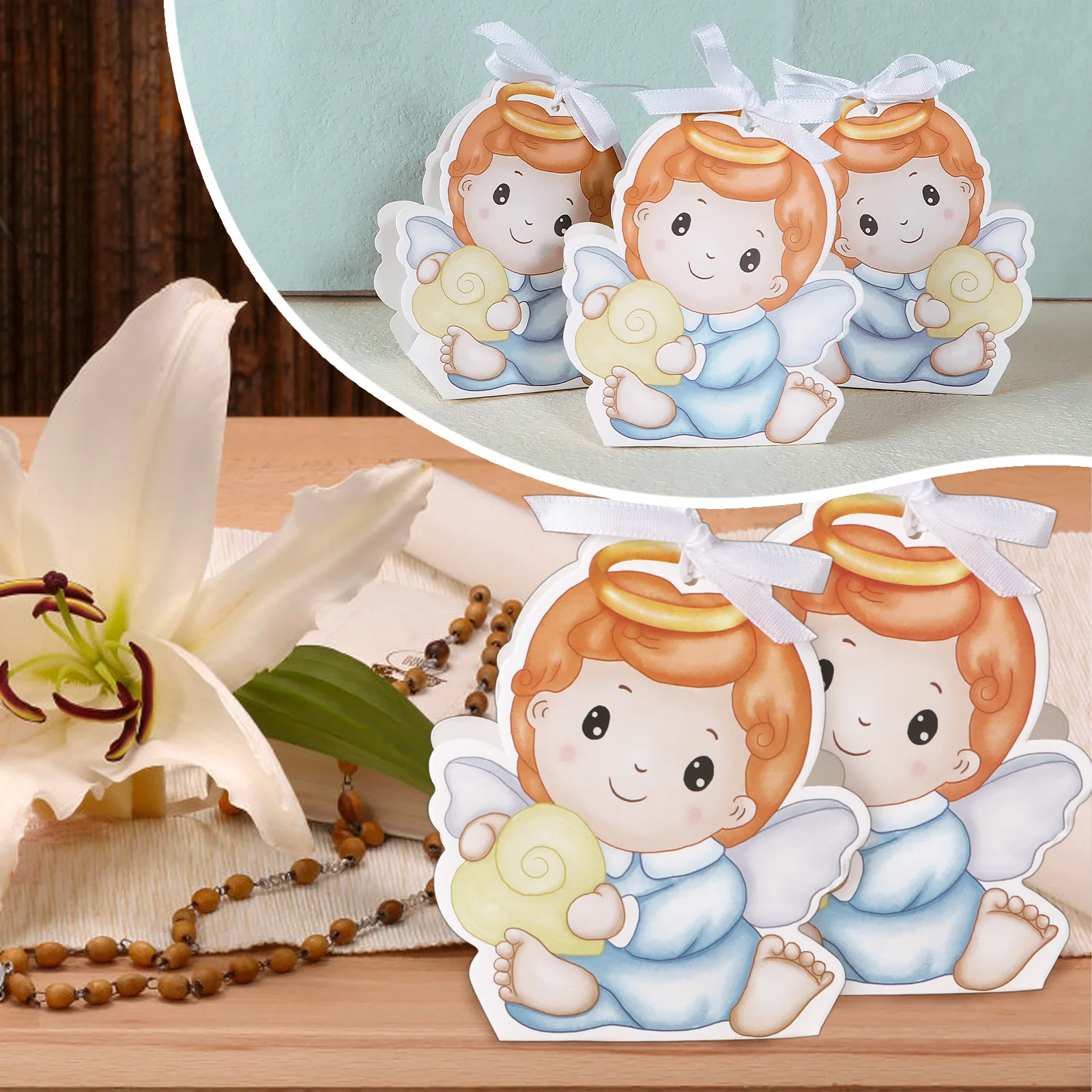 50PCS Baby Shower Baptism Favor Christening Gifts box for Boy Religious First Communion Decor