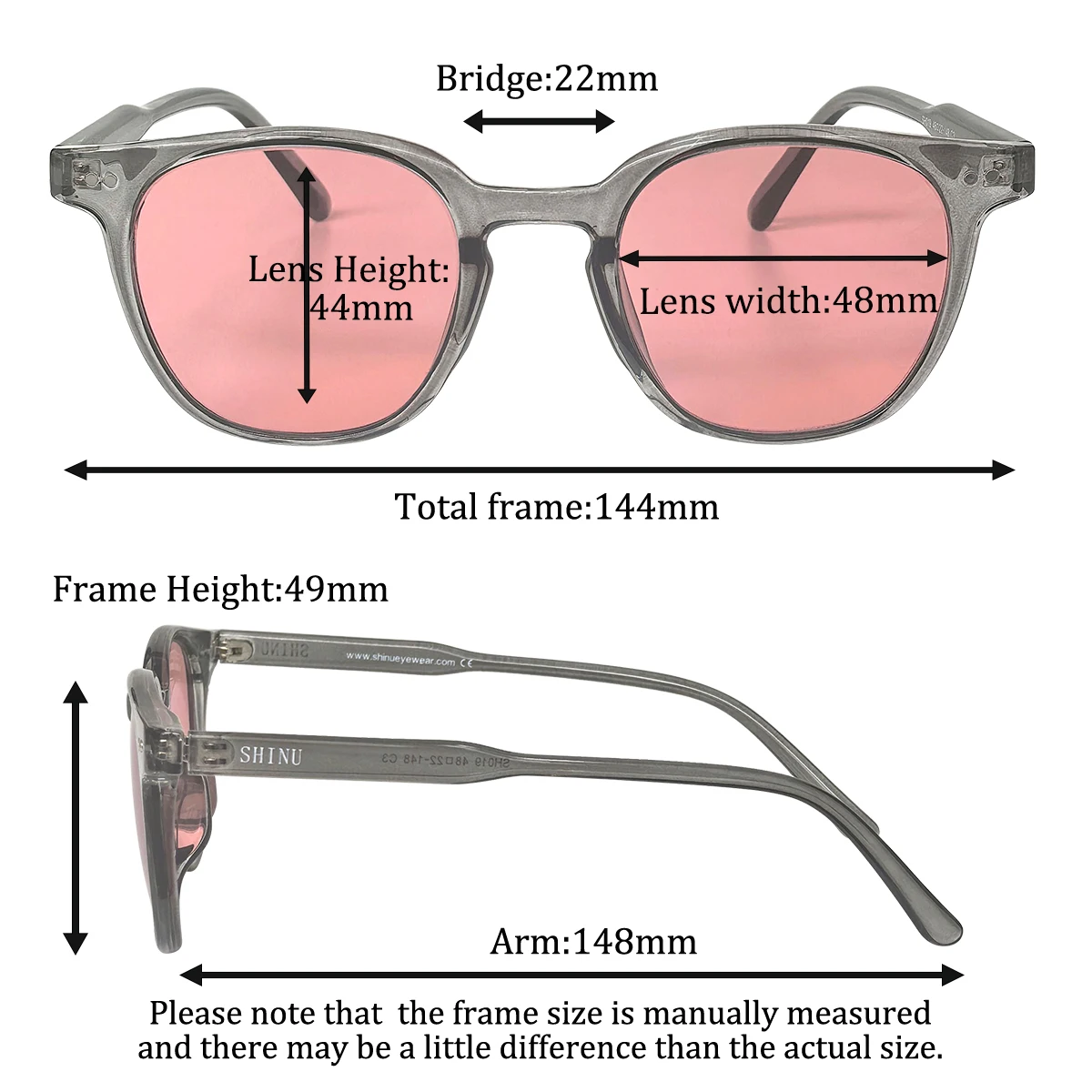 SHINU Non-prescription FL41 Glasses, Rose FL41 Lenses 480-520nm Filter Special for Migraine Relief Light Sensitivity Eyewear