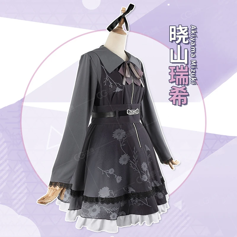 Game Project Sekai Colorful Stage Feat Akiyama Mizuki Cosplay Costume Dress Bowtie Wig Pink Hair Halloween Party Carnival Outfit