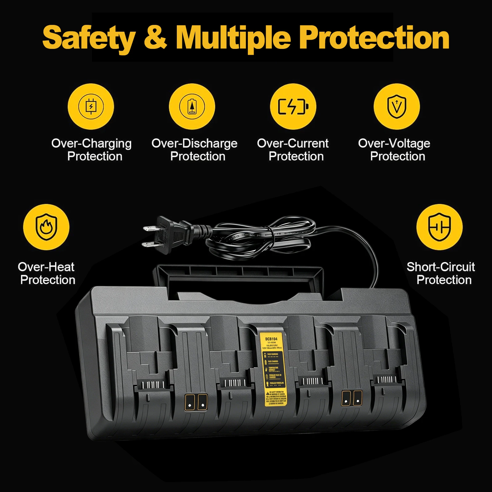 DCB104 For Dewalt 12V 20V Battery Charger 3A Dual 4 Port Charger For Dewalt 20V Lithium Battery DCB120 DCB112 DCB206 DCB208