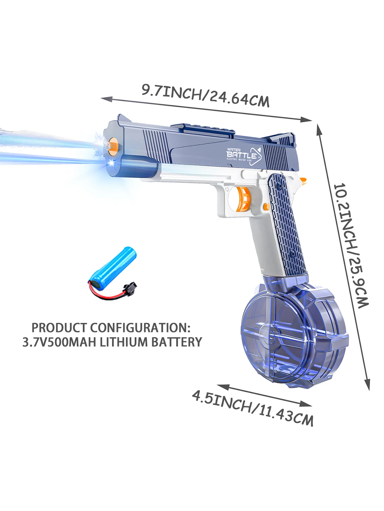 لعبة مسدس مياه كهربائي للأطفال، سعة تخزين مياه كبيرة، مع أضواء ملونة مدمجة ونطاق طويل 10 أمتار #6